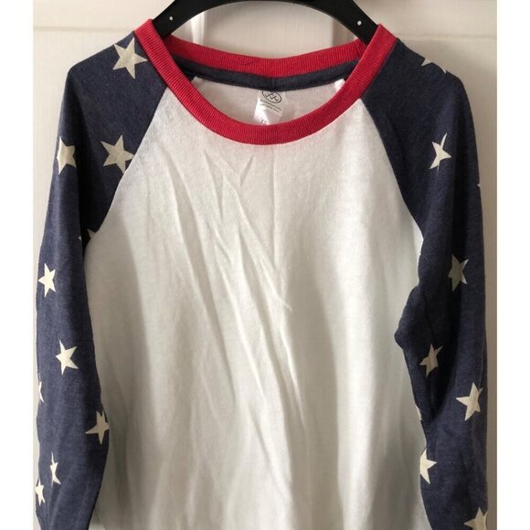 ALTERNATIVE Girls USA Raglan T-Shirt Stars Print Crew Neck Size YS 6-8 - Picture 1 of 7
